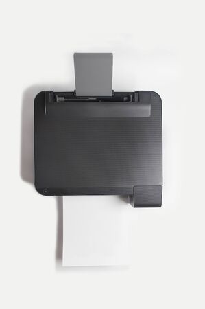 black printer on a white background