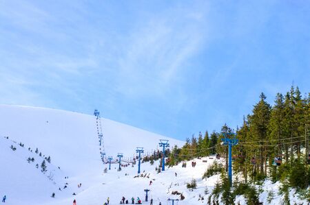 chair lift in winterの写真素材