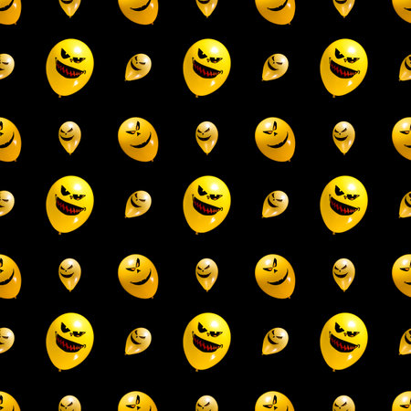 yellow balls seamless pattern on black backgroundの写真素材