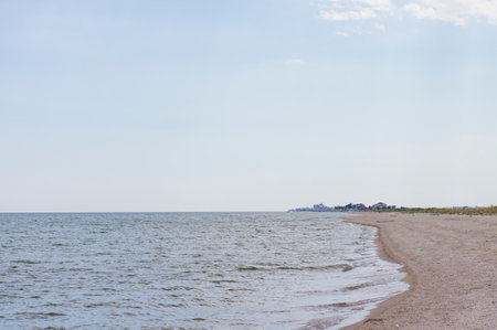 wild beach against the seaの写真素材