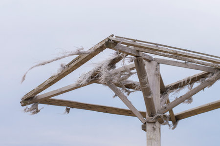 old vintage broken wooden canopyの写真素材