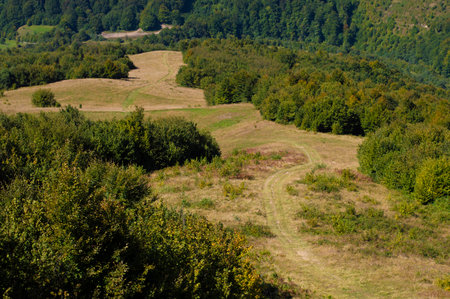 landscape mountainous area green slopesの写真素材