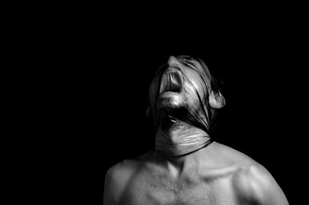 portrait strangulation, plastic bag on head