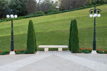Detail in the garden of The Bahai World Centre,the spiritual and administrative heart of the Bahai community in Haifa,Israelの写真素材