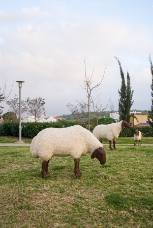 Artificial sheep in a park of Israel の写真素材