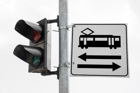 Road sign. Warning, trams in both directionsの写真素材