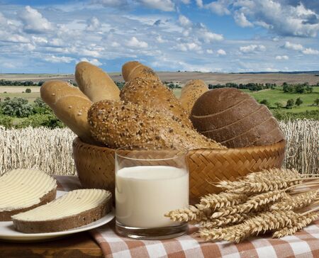 still life with breadの写真素材