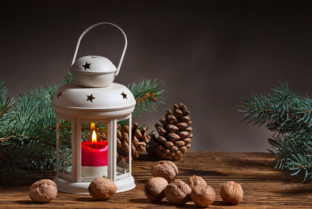 Christmas still life with lanternの写真素材
