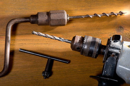  electric drill and hand augerの写真素材