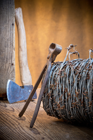 barbed wire and old cutterの写真素材