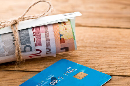  euro money and credit cardの写真素材