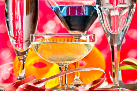  carnival mask and wine glassesの写真素材
