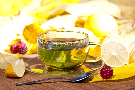 cup of tea and a lemonの写真素材