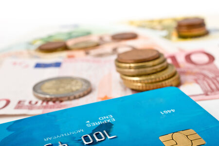 still life with debit card and euro billsの写真素材
