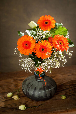 a bouquet of flowers in the vaseの写真素材