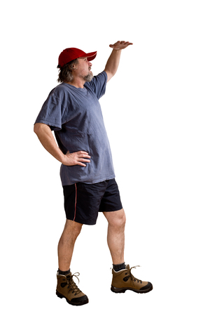 a sportsman looking around on the white backgroundの写真素材