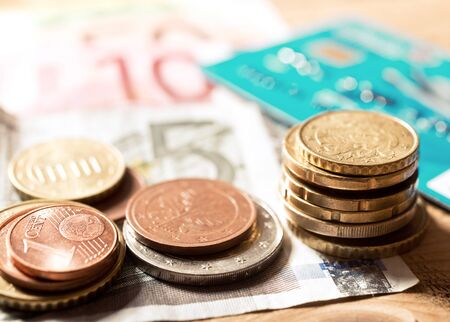 euros bank note and small changeの写真素材