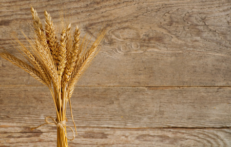 sheaf of barley and wheat on the tableの写真素材