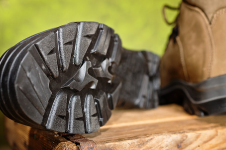 detail of walking boots with grip soleの写真素材