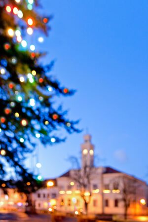Christmas tree and castle in the nightの写真素材