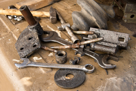 old used tools in the a workroom