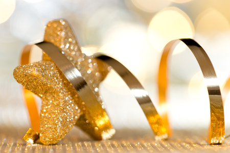 Christmas star with a ribbonの写真素材