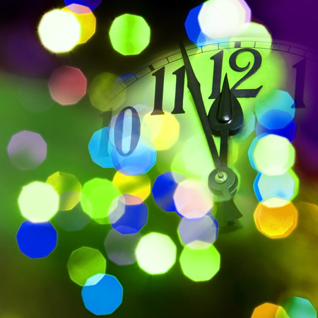 face of new year clock with colored light