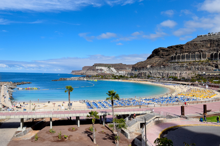GRAN CANARIA, SPAIN- March 24, 2017:  Playa de Amadores is a popular artificial sand beach in the south-west of the island of Gran Canariaのeditorial素材