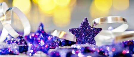 Christmas Background with Blue Stars and Yellow Balls