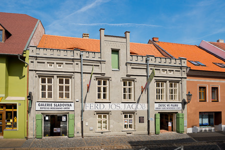 ZATEC TOWN,  CZECH REPUBLIC - May 22, 2016: Gallery Sladovna in Zatec town in the morning.のeditorial素材