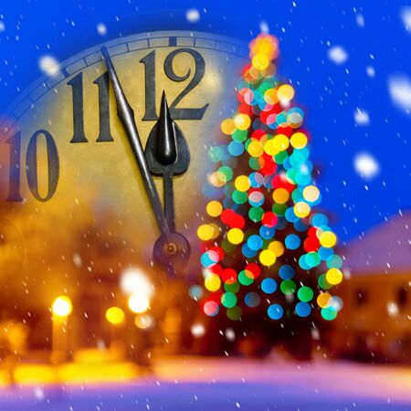 New year clock with decoration.の写真素材