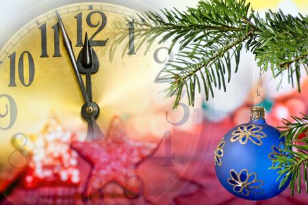 New year clock with decoration.の写真素材