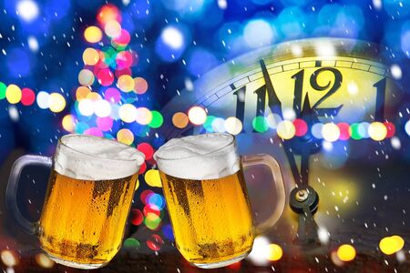 Two beers. Celebratory drink on the new year eve.の写真素材