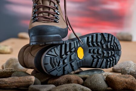 Pair of walking boots in the studioの写真素材