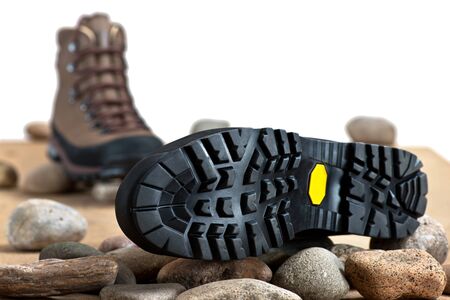 Pair of walking boots in the studioの写真素材