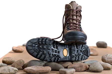 Pair of walking boots in the studioの写真素材