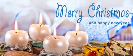 Advent Wreath with writing  Merry Christmas and happy new year.の写真素材