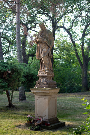 Statue of Saint John of Nepomuk in town of Postoloprty. Czech Republic.のeditorial素材