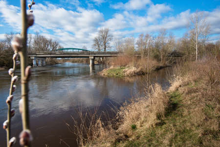Confluence of Ohre river and Chomutovka creek in the springtime. Czech Republic.の写真素材