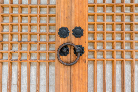 A small brass door knob in a Korean temple  Taken in Baegyangsa, South Koreaの写真素材
