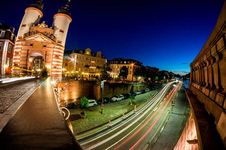 Cars passing under the bridge Karl Theodor taken in Heidelberg, Germanyのeditorial素材