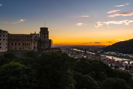Sunset over Heidelberg and Neckar River. Taken near Heidelberg Castleの写真素材