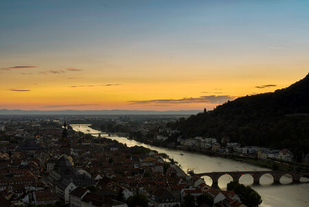 Sunset over Heidelberg and Neckar River. Taken near Heidelberg Castleの写真素材