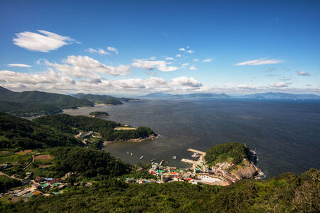 View of coastline of dolsan island of yeosu, south korea.の写真素材
