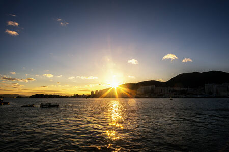 Yeosu sunset scene taken on a boat. Taken in Yeosu, South Koreaの写真素材