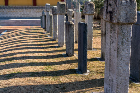 Traditional Korean gravestones taken in Ojukheon in Gangneung, South Korea.