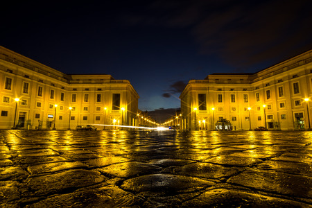 Saint Peters Plaza and Basilica taken at night right before the sunrise.の写真素材