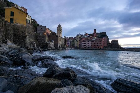 Vernazza one of five towns that make Cinque Terre taken during sunset.の写真素材