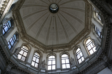 Looking up the santa maria della salute basilica interior in venice, italyのeditorial素材