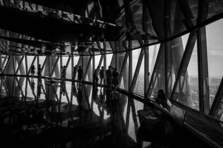 canton tower observation deck with the silhouette and black and white. Guangzhou, China.の写真素材